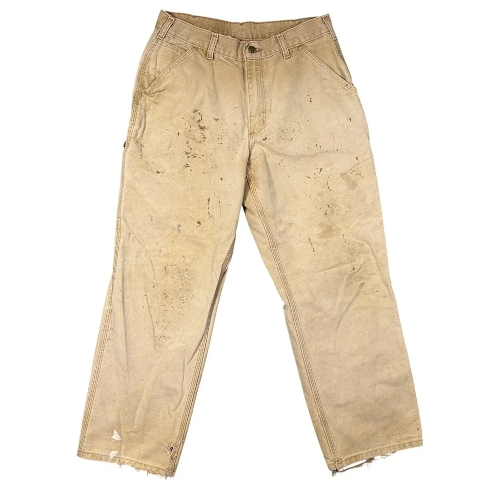 Carhartt Carpenter Pants 33x30 Distressed Tan Cotton Duck Canvas B11 Workwear